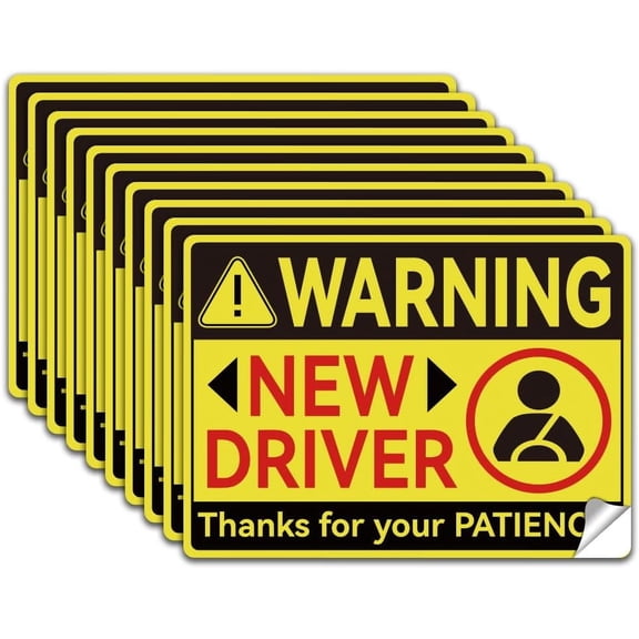 10Pcs Warning New Driver Thanks for Your Patience Sign Sticker PVC Waterproof New Driver Warning Stickers Decal for Road Car Business Self Adhesive Sign for Outdoor 5.1x7.1 Inch