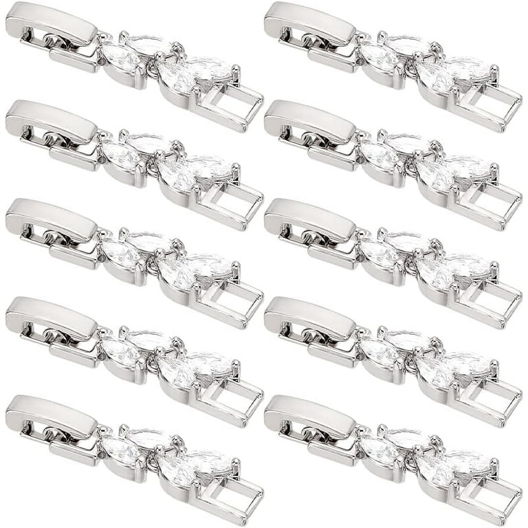 10Pcs Watch Band Clasp Fold Over Extension Clasp Platinum Watch Extension Cubic Zirconia Watch Clasp Rhinestone Clasps for Watch Brass Watch Clasp for