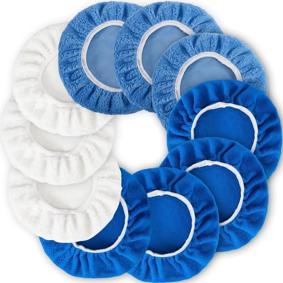 10Pcs Waxers Bonnet Set, 9 to 10 Inch Polisher Bonnets, Car Polishing Bonnets, 4 Microfiber, 3 Coral Fleece, 3 Woolen for Car Polishing, Waxing and Cleaning