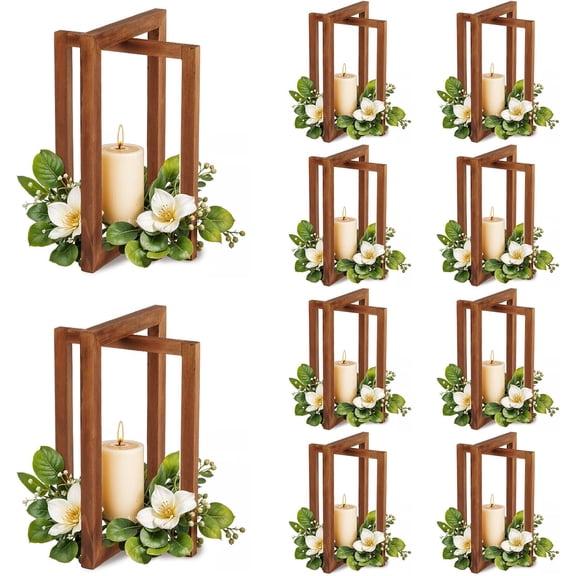 10Pcs Wedding Centerpieces for Tables, Foldable Centerpiece Table Decorations Center Pieces Decoration for Table, Rustic Wood Lantern Centerpieces for Tables Wedding Party Table Decor (Brown)