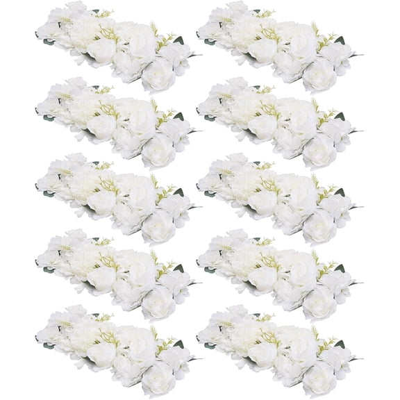 10Pcs Wedding Dining Table Flower Centerpiece 20.5in Artificial Silk Rose Tables Runner Flowers Arrangements for Party Kitchen Living Room Reception Table Decor-US Stock (Set of 10-20.5in-White)