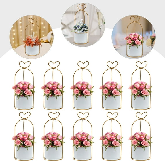 10Pcs Wedding Flower Basket Metal Geometric Centerpiece Elegant Gold Table Decor