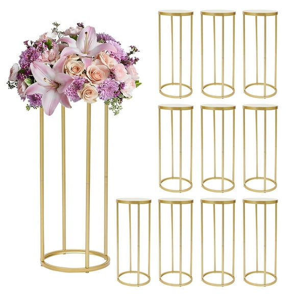 10Pcs Wedding Flower Stand Table Centerpieces Gold Metal Column Vases Pedestal 23.6 inch