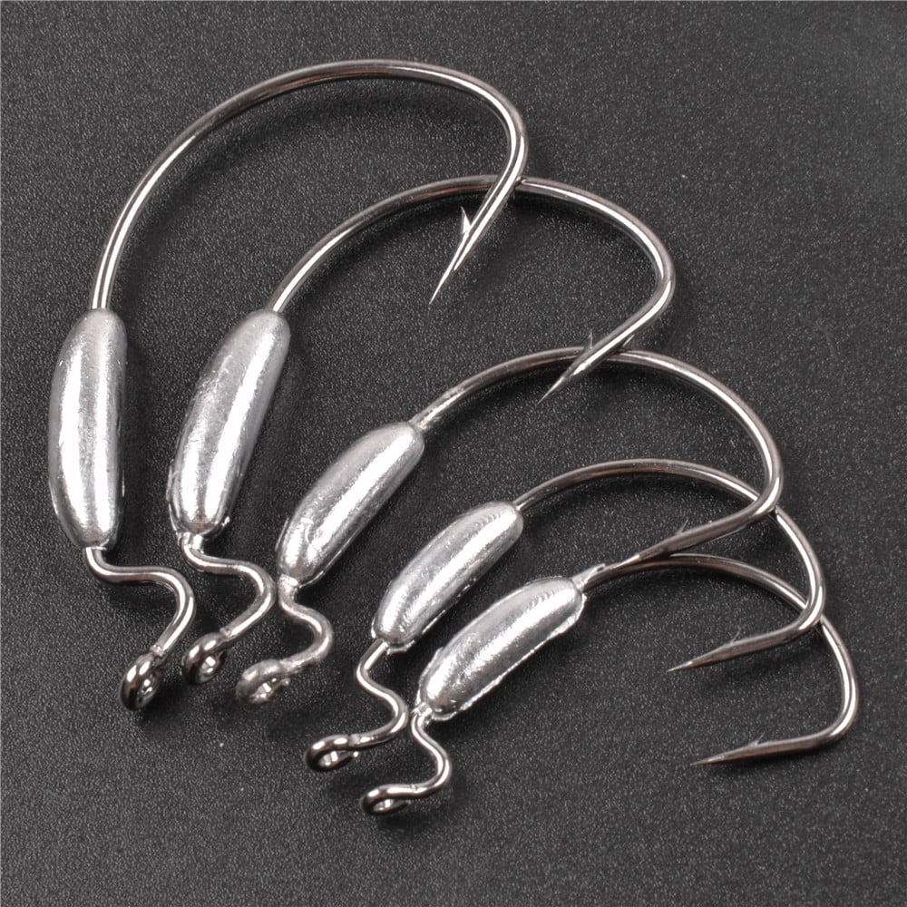 10Pcs Weighted Worm Hook Saltwater Offset Curved Crank Wide Gap Fishing Hooks for Bass Jig fishing rig kit 2.5g 2.8g 3.5g 5g 6g