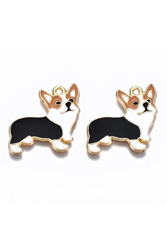 10Pcs Welsh Corgi Jewelry Making Charms Alloy Enamel Pendants for Women Festival Gifts Jewelry DIY Bracelet Craft Making Light Gold Black 23x24.5x1mm Hole: 1.6mm for DIY