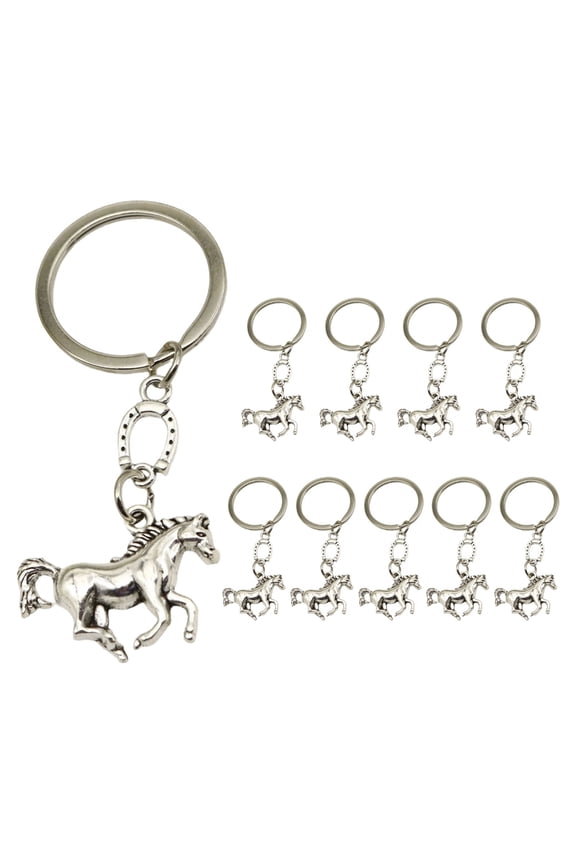 10Pcs Western Cowboy Metal Keychain With Horseshoe And Galloping Horse