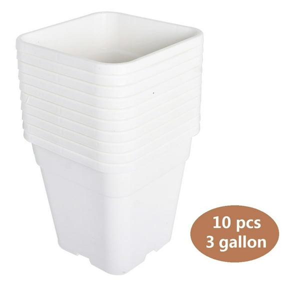 10Pcs White 3 Gallon Square Seedling Pots Plastic Plant Pots Seedling Cups Nursery Pots Plant Containers