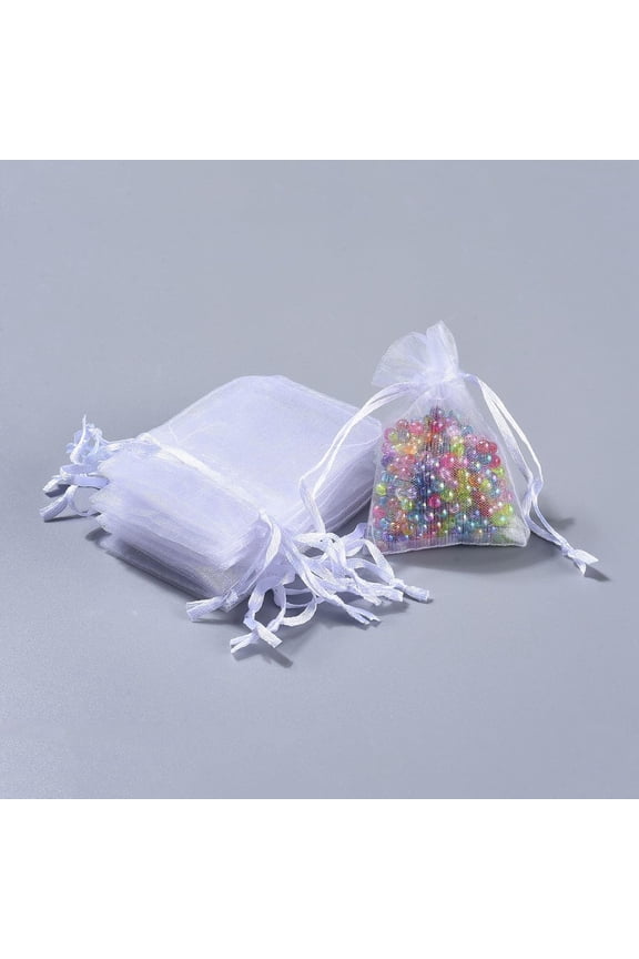 10Pcs White Organza Bags 2.8x2 Inch Mesh Drawstring Favor Bags Rectangle Jewelry Pouches Gift Bags for Christmas Wedding Birthday Party Bags