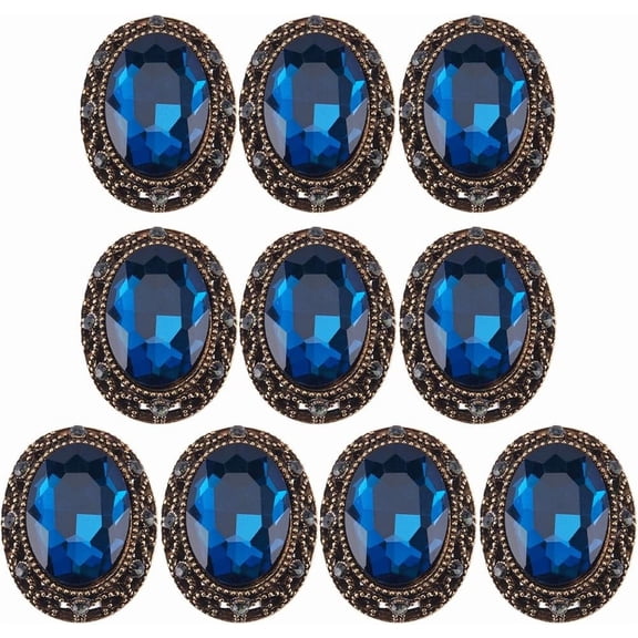 10Pcs Whole Oval Cut Blue Zircon Rhinestone Copper Hollow Metal Shank Sewing Coat Buttons Cut Rhinestones for Uniforms Suits Blazer Coat Jacket