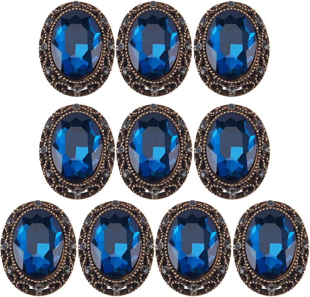 10Pcs Whole Oval Cut Blue Zircon Rhinestone Vintage Copper Hollow Metal ...