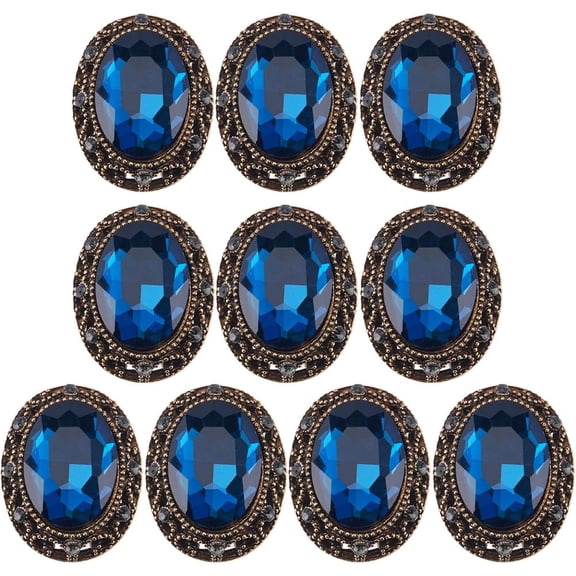 10Pcs Whole Oval Cut Blue Zircon Rhinestone Vintage Copper Hollow Metal Shank Sewing Coat Buttons Cut Rhinestones for Uniforms Suits Blazer Coat Jacket 25mm*20mm DIY