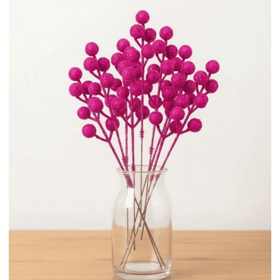 10Pcs Winter Holiday Hot Pink Glitter Berry Picks 7‑Head Artificial Berry Stems for Christmas Garland Wreath Bouquet and Indoor Decor Projects (10Pcs|Hot Pink)