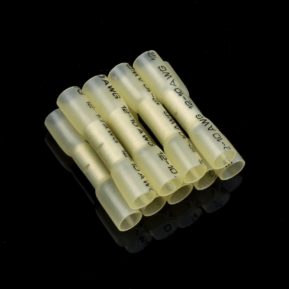10Pcs Wire Butt Crimp Connector Heat Shrink Yellow 12-10 Gauge GA ...