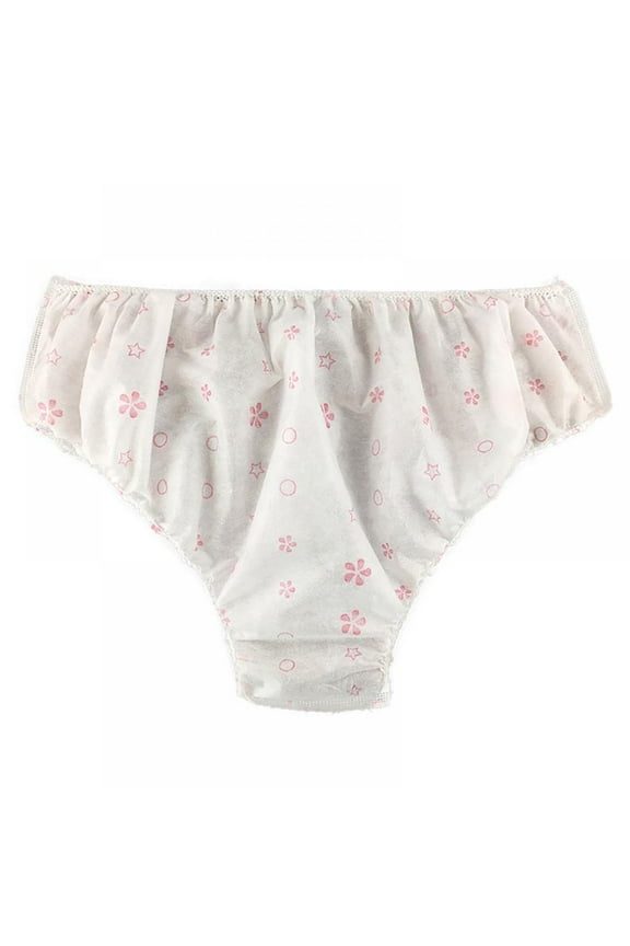 10Pcs Women Disposable Panties Underwear Travel Sauna UV Sterilization Printing Non-woven Paper Underwear, White