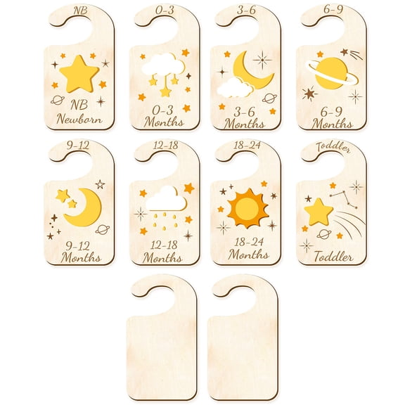 10Pcs Wood Baby Wardrobe Dividers Moon Star Sun Nursery Decor from Newborn to 36 Month Hanger Seperaters Baby Closet Organizers
