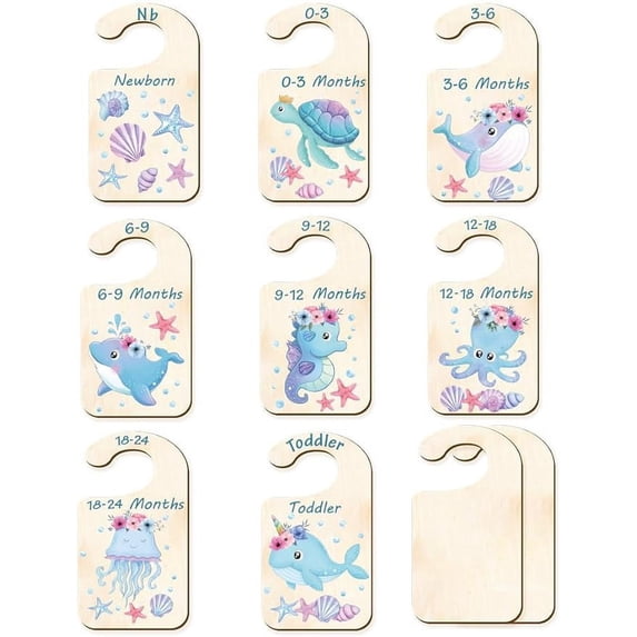 10Pcs Wood Baby Wardrobe Dividers Ocean Clothes Size Dividers Wreath Closet Organizers Nursery Decor from Newborn to 36 Month Hanger Baby Infant Wardrobe Divider for Newborn Baby Shower