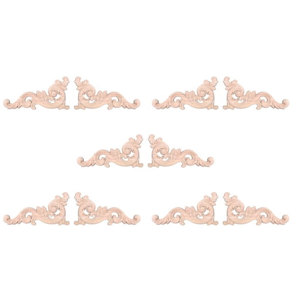 10Pcs Wood Carved Corner Onlay Unpainted Applique Frame Door Decors Decal 15 x 8 x 0.8cm