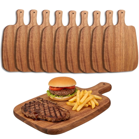 10Pcs Wood Cutting Board With Handle, ebony wood cutting board, Double-Sided Use, Groove design, Small Charcuterie Boards for Family Dinner, Pizza, Bread, Cheese, Fruit, Steak, Vegetables(10.43x6.3 I
