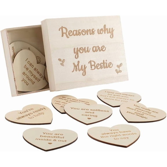 10Pcs Wood Heart Tokens 1Pc Engraved Wooden Box Small Natural Color Unfinished Plywood Keepsake Ornament Birthday Anniversary Friendship Day Bestie Gifts for Women Art Crafts Decoration for DIY
