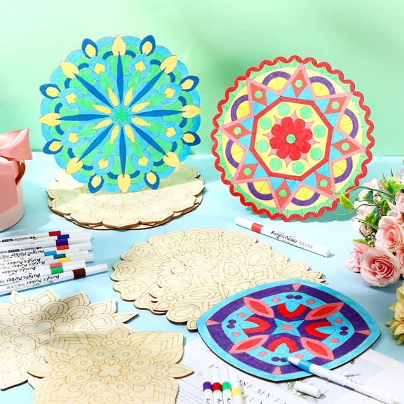 10Pcs Wood Mandala Craft Kit for DIY Painting and Home Decor, Unfinished Mandala Board to Paint for Creative Art Projects, Wall Decoration, Relaxing Wood Art and Thoughtful Gift
