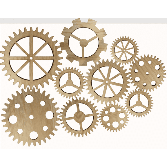 10Pcs Wooden Gear Decorations, Steampunk-Inspired Wall Decor, 5.9In-3.1In