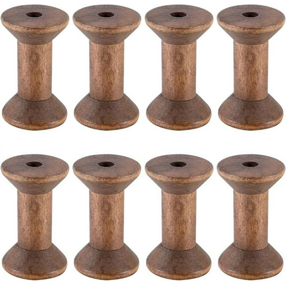 10Pcs Wooden Thread Bobbin Brown Wood Ribbon Spool Bulk Natural Unfinished Empty Wire Weaving Textile Rope Roll Crochet Cord Organizer Line Strings Spool for DIY Embroidery Sewing Art DIY Crafts