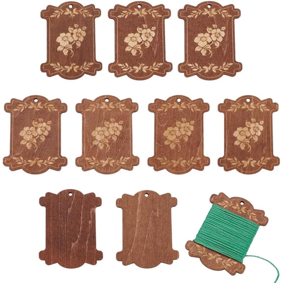 10Pcs Wooden Thread Winding Boards Embroidery Floss Bobbins Flower Leaves Pattern Bobbin Winder Ribbon Twine Reel for Stitch Craft Sewing Cotton Storage Holder(Yellow)