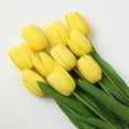 thumbnail image 1 of 10Pcs Yellow Artificial Tulips Silk Flowers, Long Stem and Green Leaves, Fake Flowers Decoration for Vase, Wedding, Party, Kitchen, Office, Home, Bedroom, Table Centerpiece Decor, 1 of 5