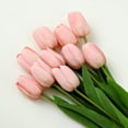 thumbnail image 1 of 10Pcs Yellow Artificial Tulips Silk Flowers, Long Stem and Green Leaves, Fake Flowers Decoration for Vase, Wedding, Party, Kitchen, Office, Home, Bedroom, Table Centerpiece Decor, 1 of 5