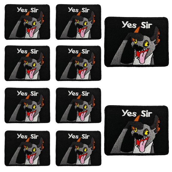 10Pcs Yes Sir Saluting Cartoon Wolf Embroidered Patch with Hook and Loop Backing, Funny Sassy Applique Badge for Vests, Jackets, Backpacks, and Clothing