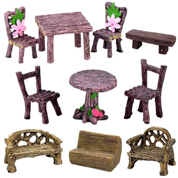 10Pcs a Set Fairy Garden Figurines Miniature Garden Accessories Cute Table Chair Micro Landscape Ornament DIY Craft Gift