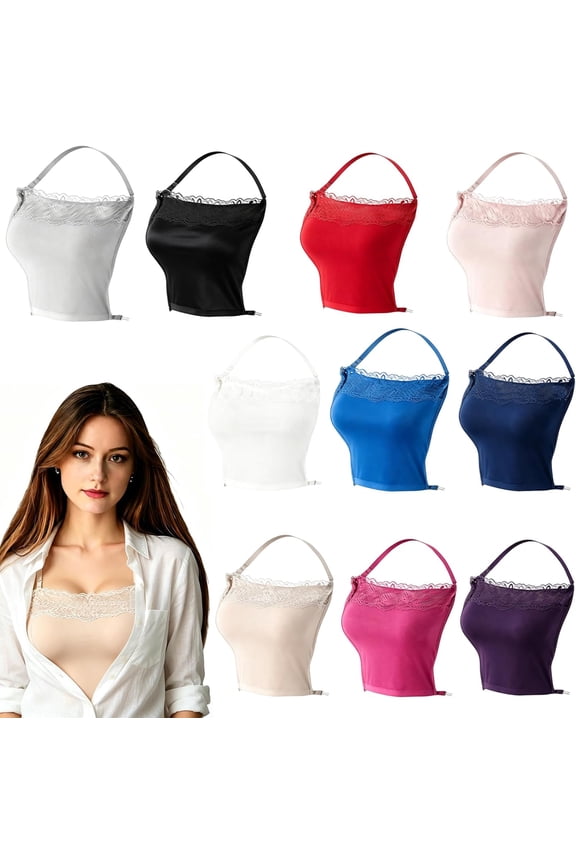 10Pcs lace Camisole Tops for Women Bra Insert Overlay Modesty Panel Vest Cleavage Cover up for Low Neckline Black