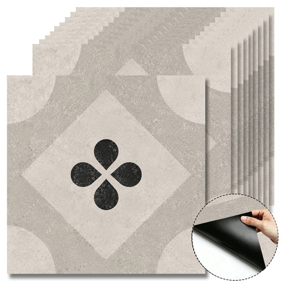 10Pcs minimalist quatrefoil Peel and Stick Floor Tiles, 12x12 Covers 10 Sq. Ft. Self-Adhesive DIY Vinyl Flooring, Removable Waterproof Tile Sticker for Bathroom, Kitchen, Wall, Bedroom & Home
