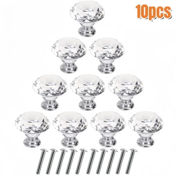 10Pcs/pack 30mm Clear Crystal Cabinet Knobs,Diamond Shape Dresser Pulls,Drawer Wardrobe Cupboard Handles,Furniture Door Hardware
