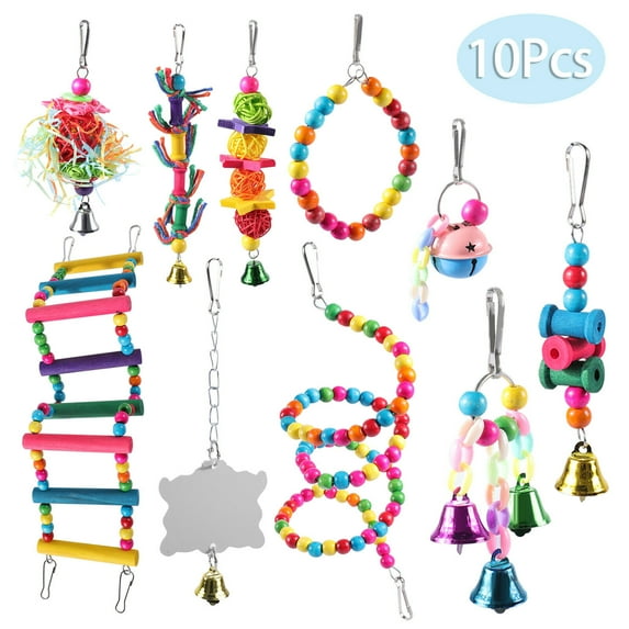 10Pcs/set Bird Parrot Toy for Parakeet Cockatiel Pet Bird Cage Hanging Toys