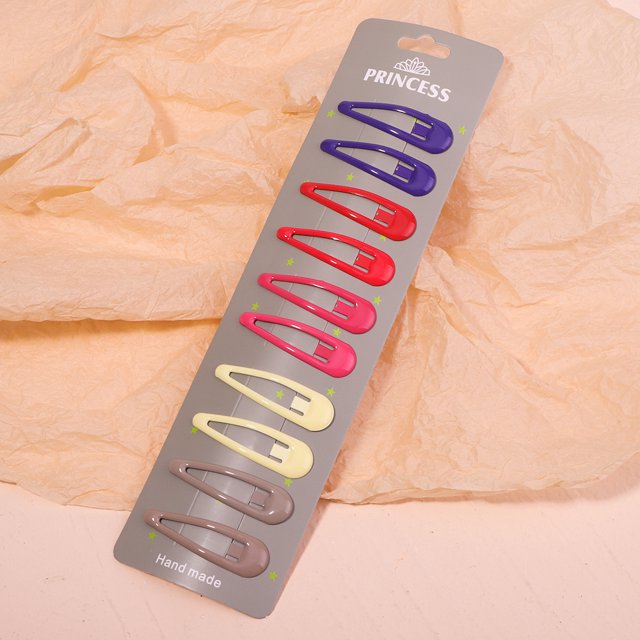 10Pcs/set Women Sweet Embroidery Print Waterdrop Shape Hair Clips For Cute Girls Hairpin