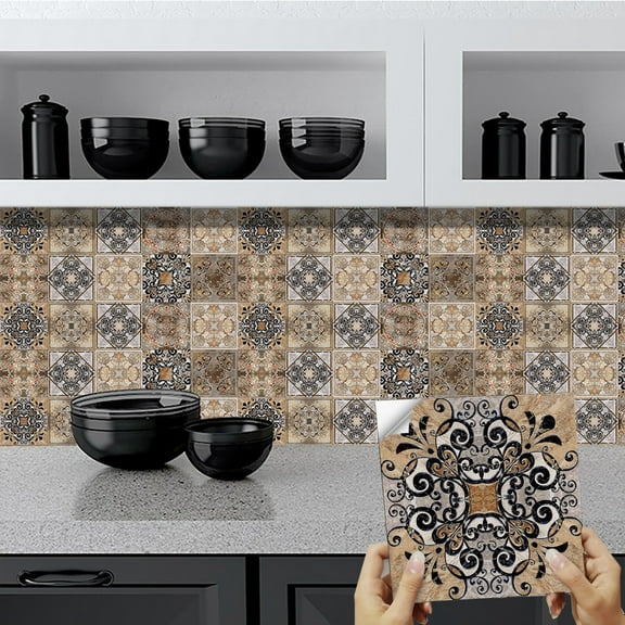 10Piece Matte Film Tile Wall Sticker Vinyl Retro Decor 5.91"x5.91" Square Waterproof Peel and Stick Floor Stickers Non-Slip Decals