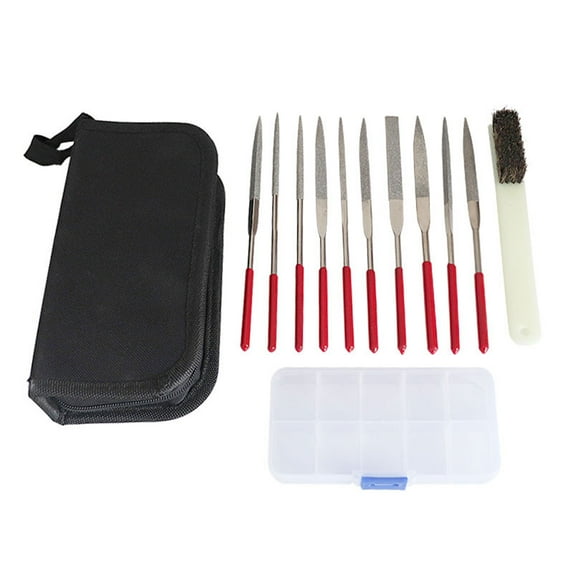 10Piece Mini Diamond Needle File Set Steel Files for Precision Metal File Carving Tool with Brush & Carry for Case Parts
