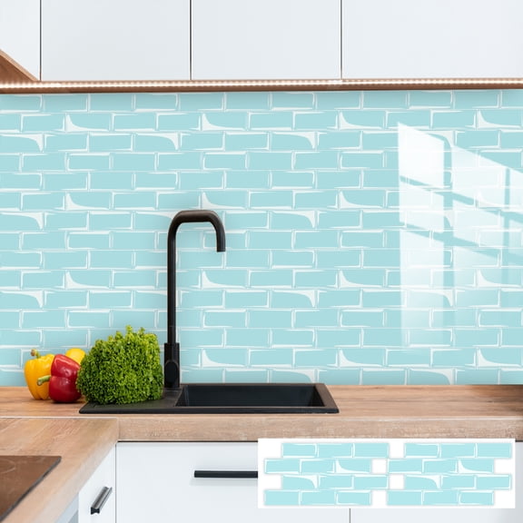 10Piece Peel and Stick Backsplash Tiles Wall Stickers Light Blue Decals 4.7 x 9.5inch Mosaic Brick Self Adhesive Waterproof Sticker DIY Decor