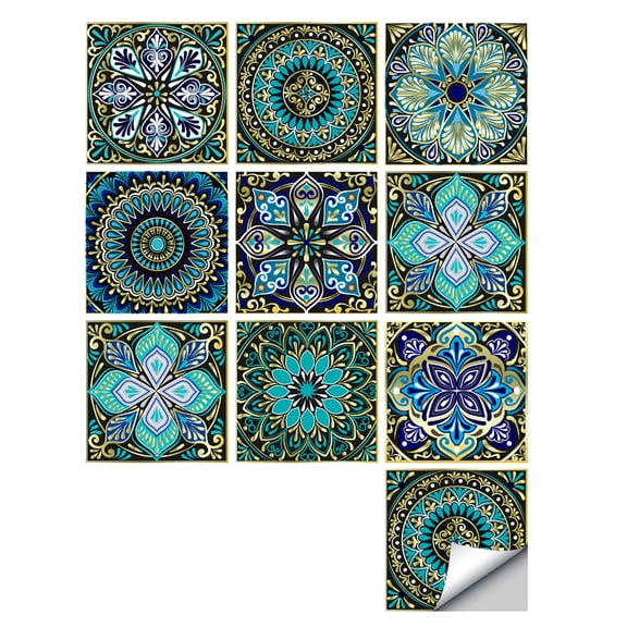 10Piece Waterproof Peel and Stick Tile Stickers Wallpaper Mandala Pattern 8x8inch Kitchen Backsplash Wall Decals Mural