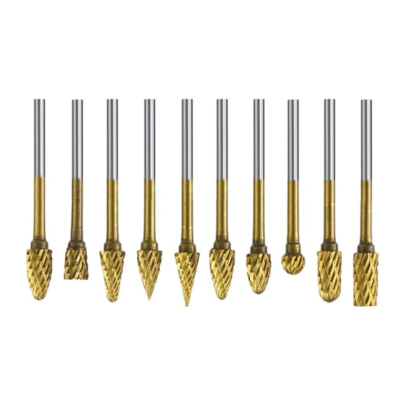 10Pieces Alloy Steel Rotary Burrs 1/8" Shank Double Cut Grinder Bits Milling Carving Head for Fine Grinding Applications