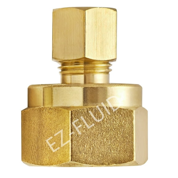 (10Pk) EZ-Fluid 1/4" Comp x 3/8" FIP Compression x FIP Female Adapter Reducing Union Coupling Fittings Connector,LF Brass Compression Tube Fitting Safe for Drinking water Plumbing