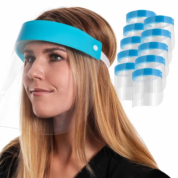10Pk Face Shields - Clear Protective Full Face Shields Protect Eyes, Nose, Mouth