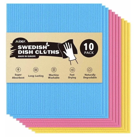 10Pk Swedish Dish Cloths Reusable Absorbent Kitchen Towels, Sponge Cloth