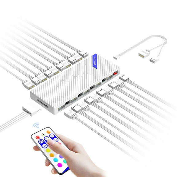 10Port Fan Control Adapter High Efficiency Supports Speed Adjustable and 3Pin ARGB Fans PC Case Cooling Easy Connection