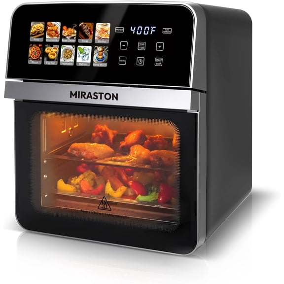 10QT Air Fryer Toaster Oven Combo with 10 Presets, Family Size Compact Oven for Roasting Whole Chicken/Double Cooking, Stainless Steel Interior, Easy Clean, Includes 2 Accessories & Recipe