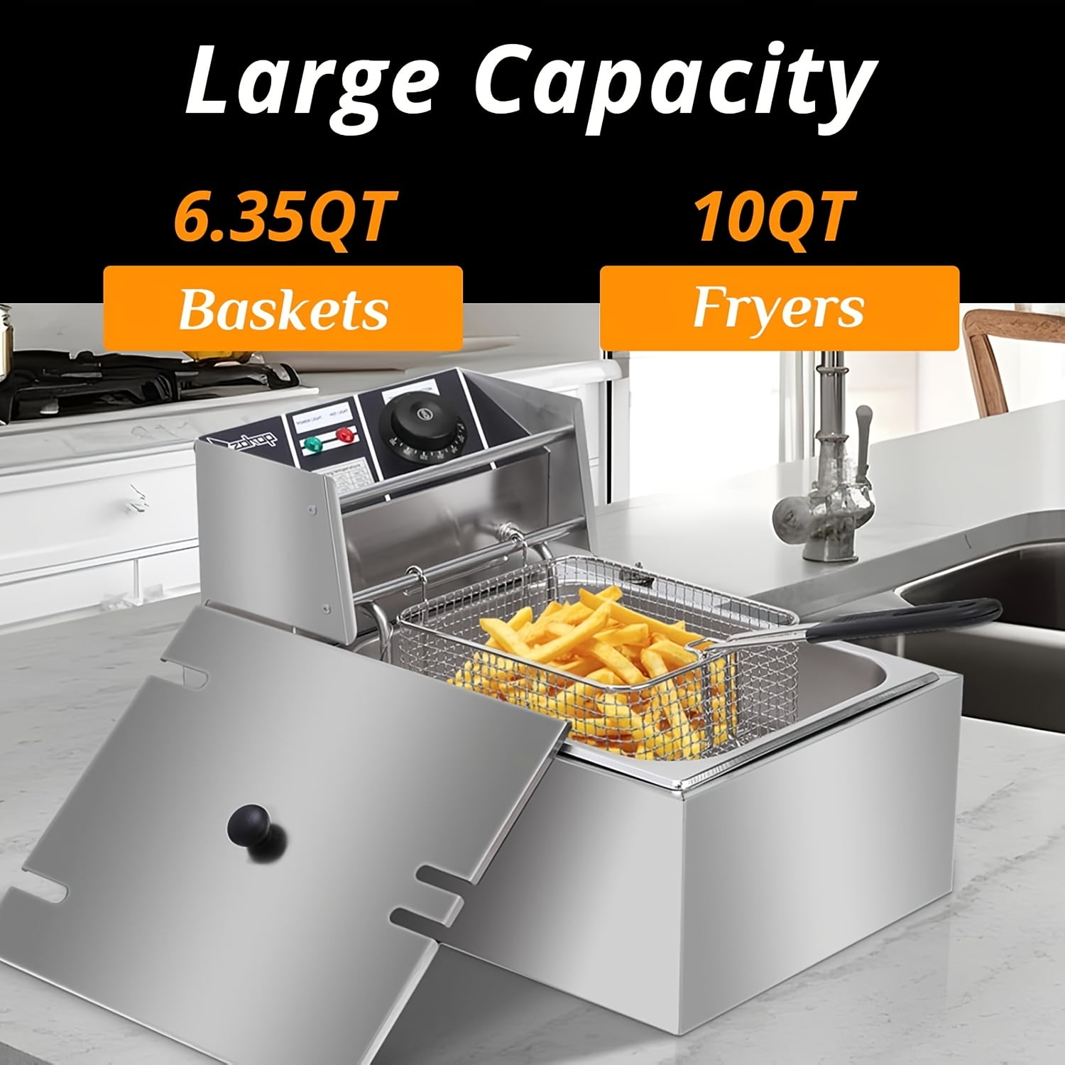 10QT Capacity Electric Deep Fryer with Baskets & Lids, 2.64gal ...