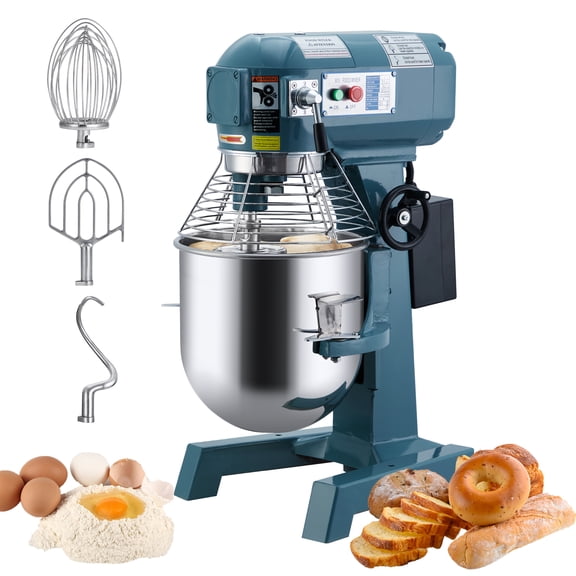 10QT Commercial Food Mixer with 3 Attachments, 3 Speeds & Splash Guard, 304 Stainless Steel Electric Mixer for Baking and Dough on Countertops