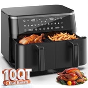 WiseStone Air Fryer 10QT Dual Basket , 12-in-1 Kitchen Appliance with Digital LED Touchscreen, Independent Dual Controls, 140°–400°F, Sync Finish and Multi Cooking Functions, Black