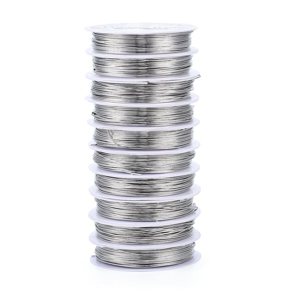 10Roll Round Copper Jewelry Wire Nickel Free Silver 20 Gauge 0.8mm 16.40 Feet(5m)/Roll
